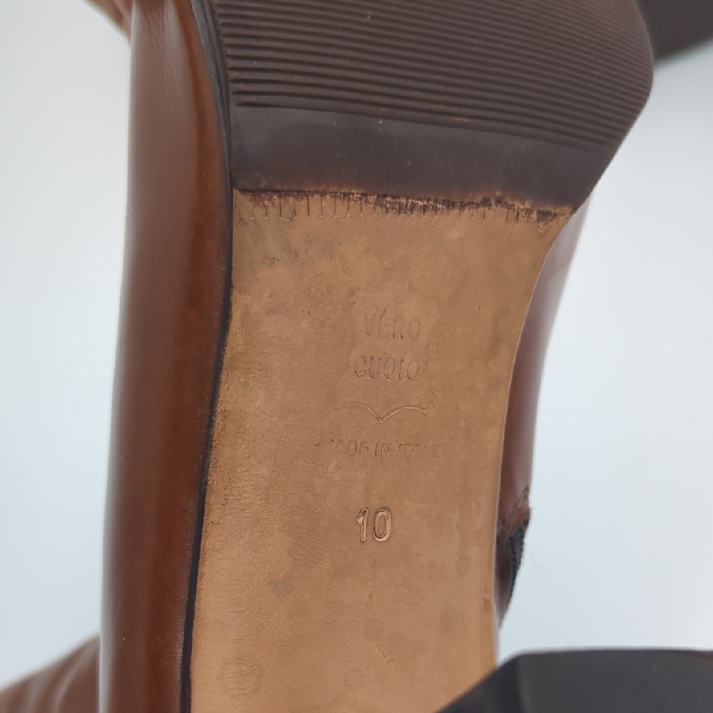 Vintage Ferragamo Leather Heeled Boots 10M Mid Calf Zip Up Classic Gold Upcycled - Picture 7 of 12